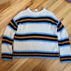 Urban Outfitters Cream and Blue Striped Sweater
